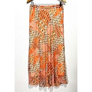 Passport Women's Orange Geometric Pull Up Maxi Lined Preppy Skirt Sz Medium NWT